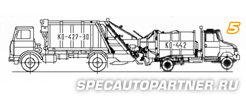 КО-442 мусоровоз с опрокидывателем на шасси ЗИЛ 5301В2 Бычок (Мценский Коммаш)
