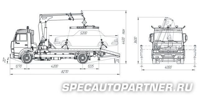 КАМАЗ-4308 эвакуатор с ломаной платформой и КМУ AmcoVeba 815 T3S