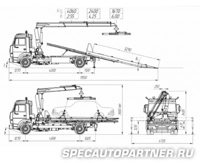 КАМАЗ-4308 эвакуатор со сдвижной платформой и КМУ AmcoVeba 811 T2S