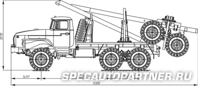 5960-0000010-08 тягач лесовозный с самопогрузкой прицепа-роспуска на шасси Урал 5557-1152-40 (6x6)