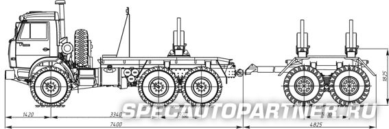 59601-0000010 тягач трубоплетевозный на шасси КАМАЗ 43114-1030-02 (6x6)