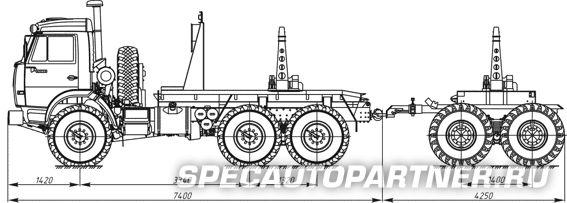 59601-0000010-02 тягач трубовозный с механизмом погрузки-разгрузки на шасси КАМАЗ 43114-1030-02 (6х6)